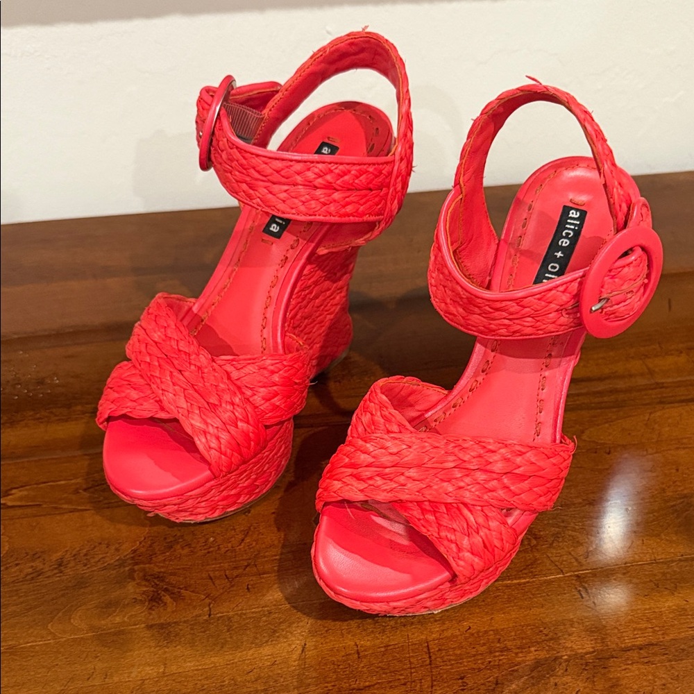 Alice + Olivia Vibrant Red Wedge Sandals